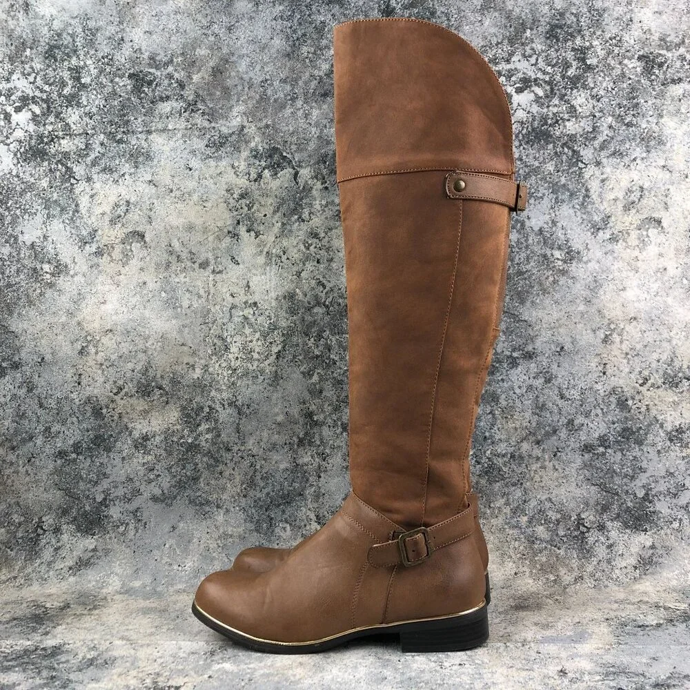 Jasmin Women's Size 6.5M Satisfy Brown Faux Leather Side Zip Over The Knee Boots
